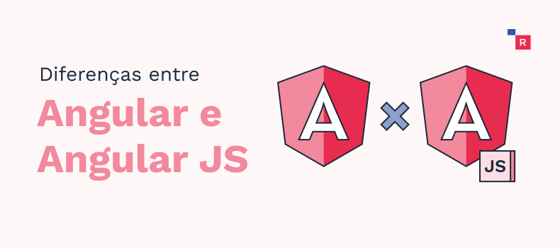 a esquerda a frase diferenças entre angular e angular JS e a direita a ilustração da logo do angular e angular JS