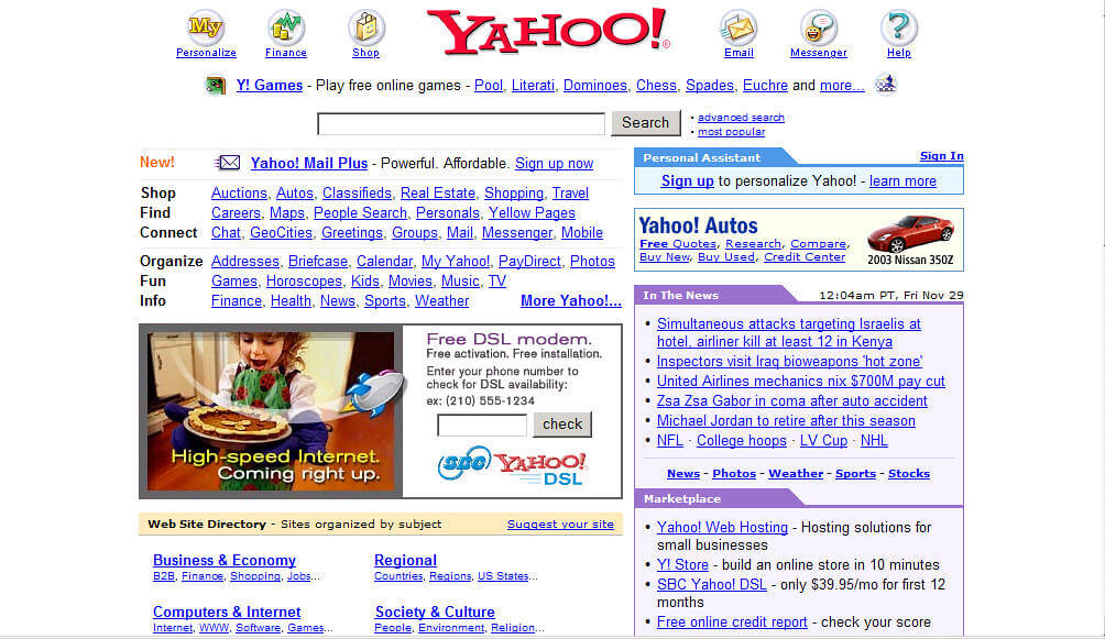 Foto de página inicial do Yahoo.